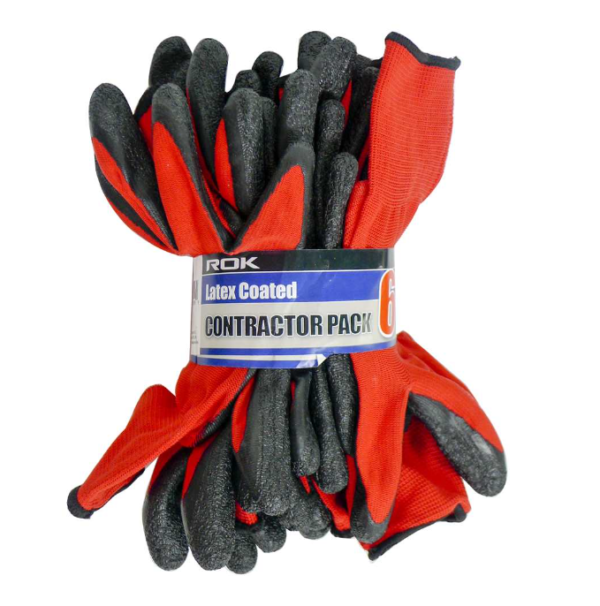 Gloves Latex Coated Black/Red 6 Pairs